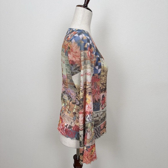 Y2K Vibrant Hawaiian Print Top Womens Medium* Hula Girl Lettuce Hem Dainty Fairy - Picture 8 of 12